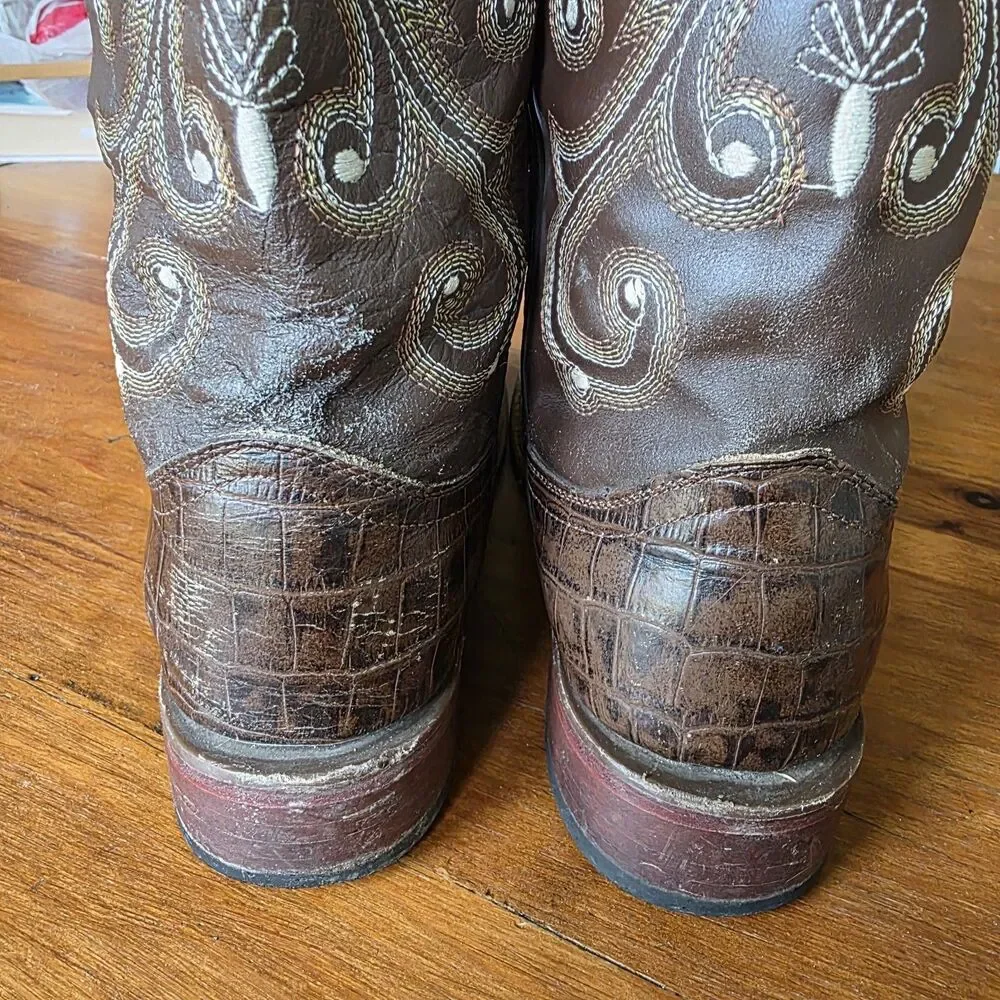 Ferrini Boots 90793-09 Leather Alligator Print Square Toe Mens Size 7.5B
